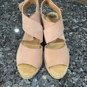 Jutelia Made in Spain Blush Espadrille Wedges Suede Adjustable Strap Size 9